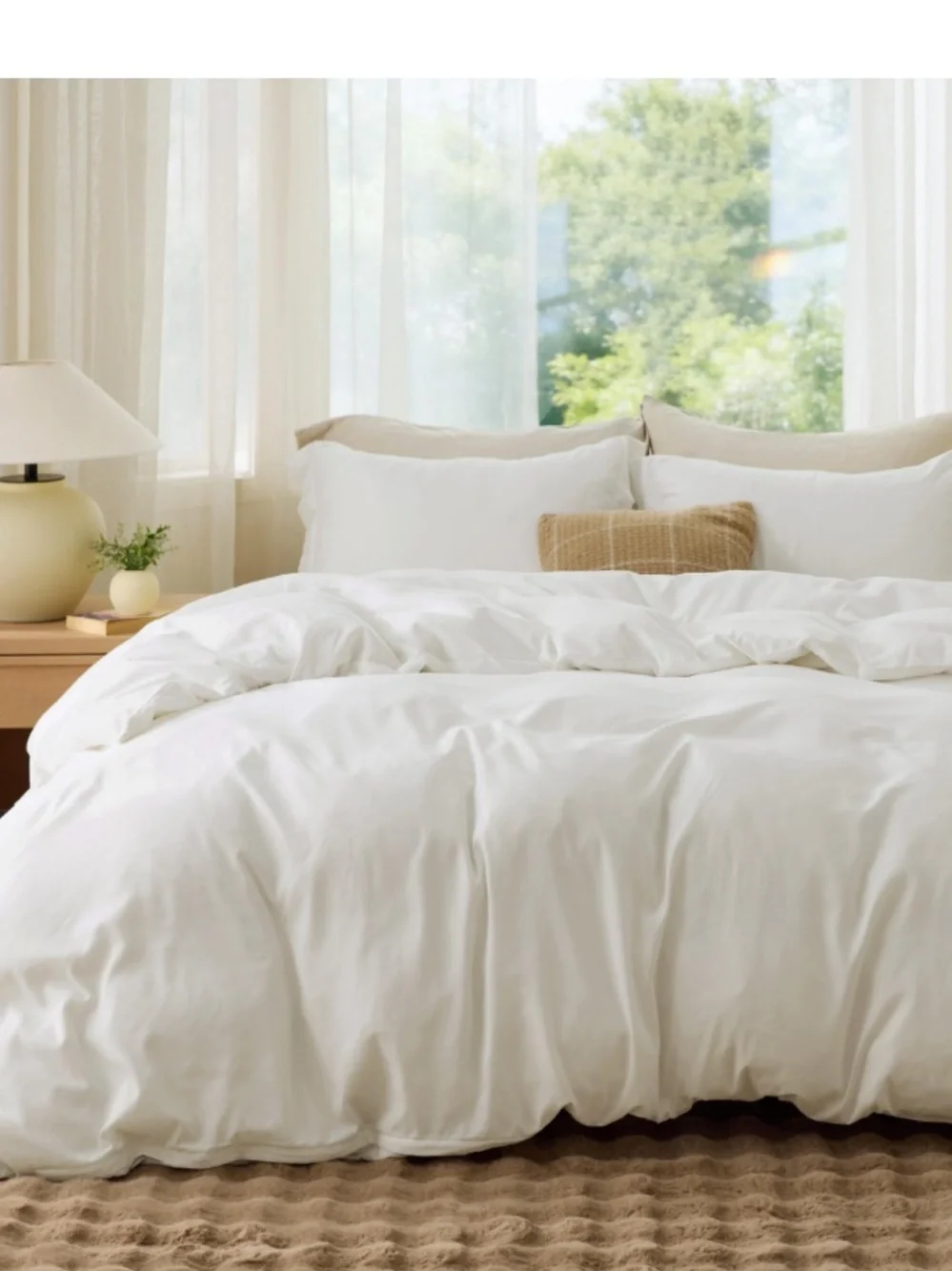 Queen Duvet Set 3Pc Microfiber Cream White